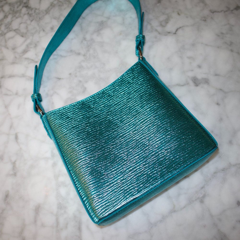 Metallic Turquoise Blue Small Shoulder Bag - HVISK